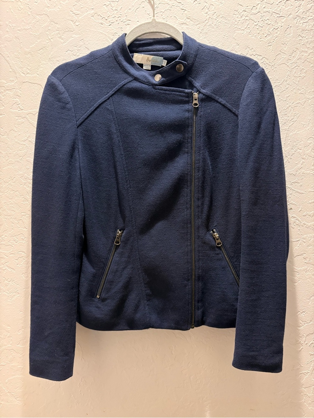 Boden Navy Asymmetric Zip wool top or jacket